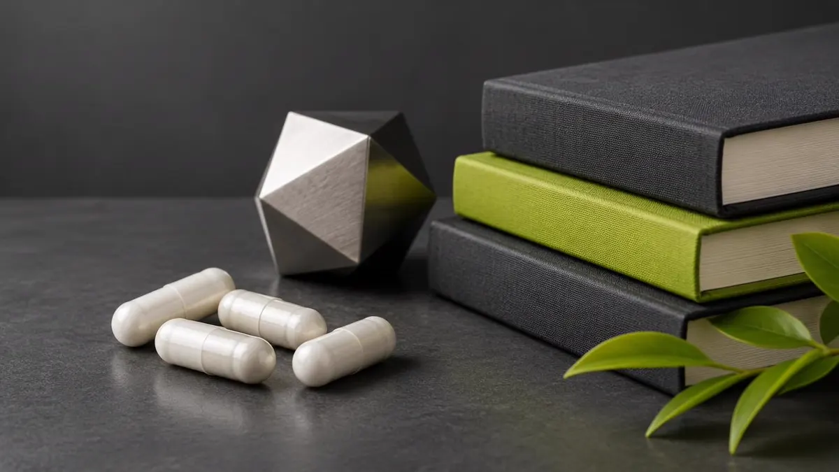 Elegant composition of a generic mineral supplement capsule and legitimate science-reference materials